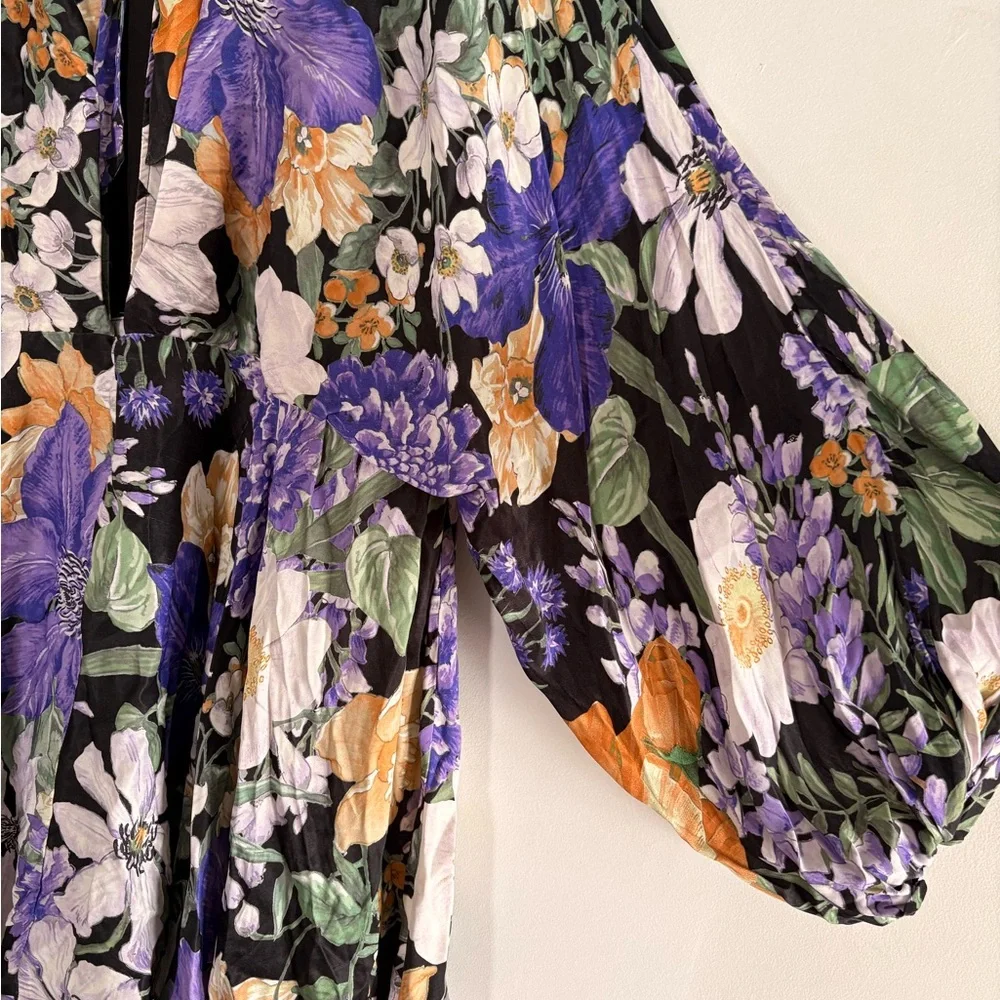 ASOS Edition Curve Floral Mini Dress Voluminous Sleeve Purple Black BNWT US 24 - Picture 4 of 9